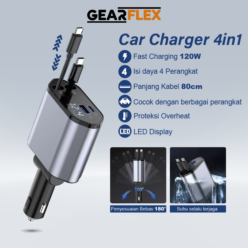 GEARFLEX - Charger Mobil 120W Car Charger fast charging Type C - Type C Adaptor Charger + kabel