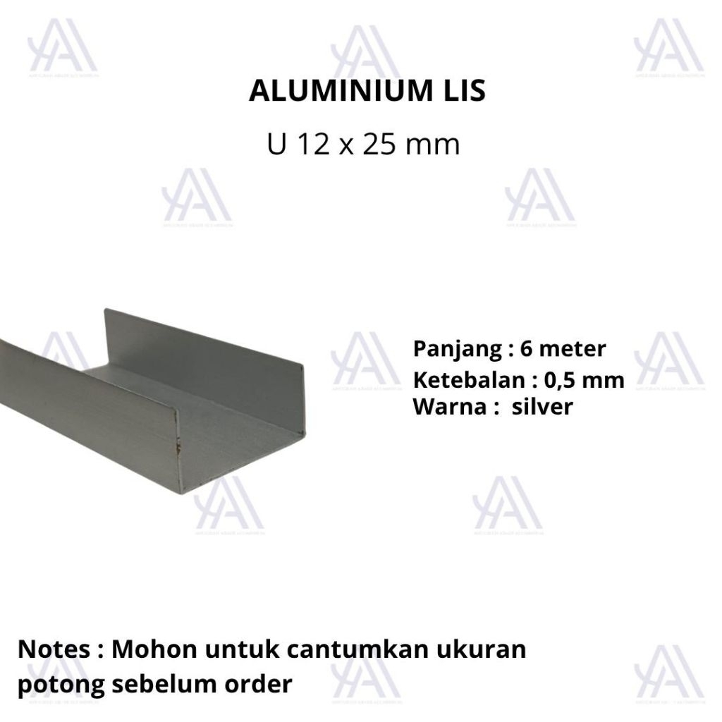 Lis U Aluminium 12 x 25 mm