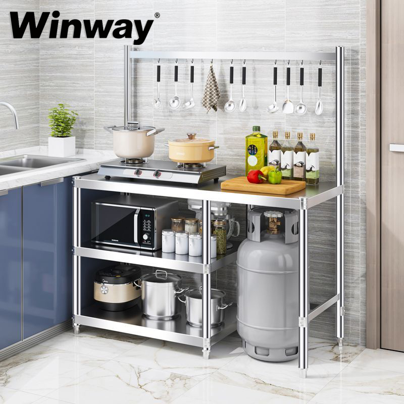 Rak Dapur Serbaguna Stainless Steel Meja Kompor Stainless Steel Rak Kompor 3 Susun Rak Oven Microwav