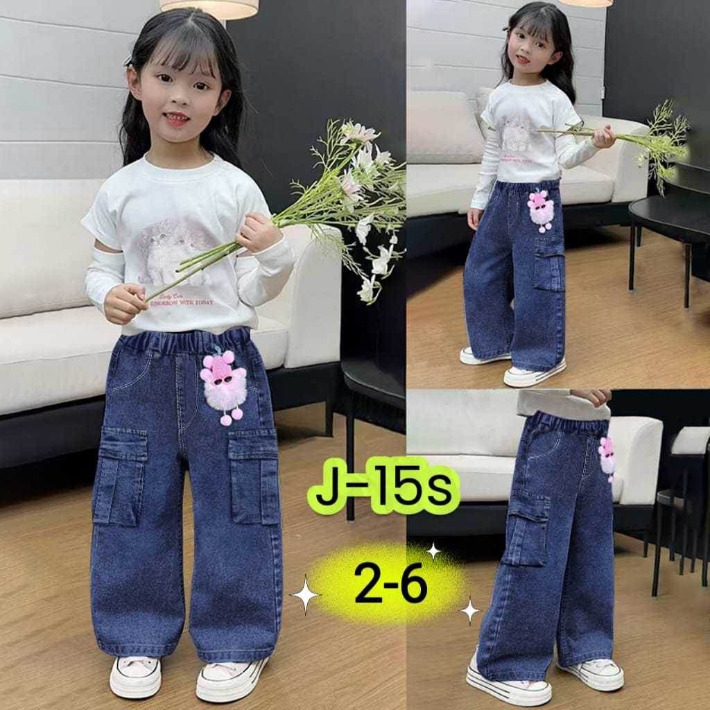 Jeans Cargo Anak Perempuan Import Model Terbaru Umur 2-11 Tahun / Celana Cargo Import Anak Perempuan