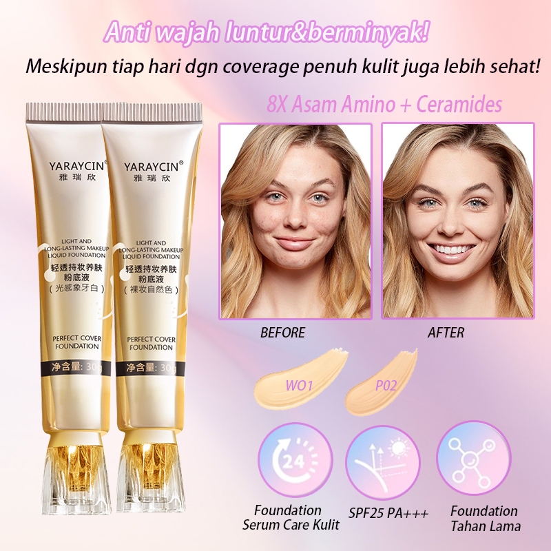 bedak foundation glowing tahan air foundation wajah tahan lama 30g Kontrol minyak Melembabkan Tidak 