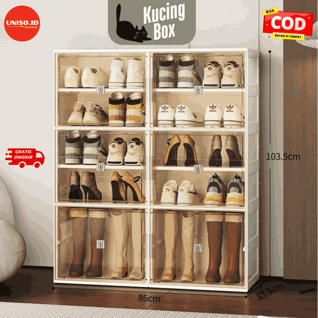 UNISO || Rak Sepatu Mewah & tertutup / Lemari penyimpanan sepatu 3/5/7 Susun – Rak Sepatu Estetik Ku