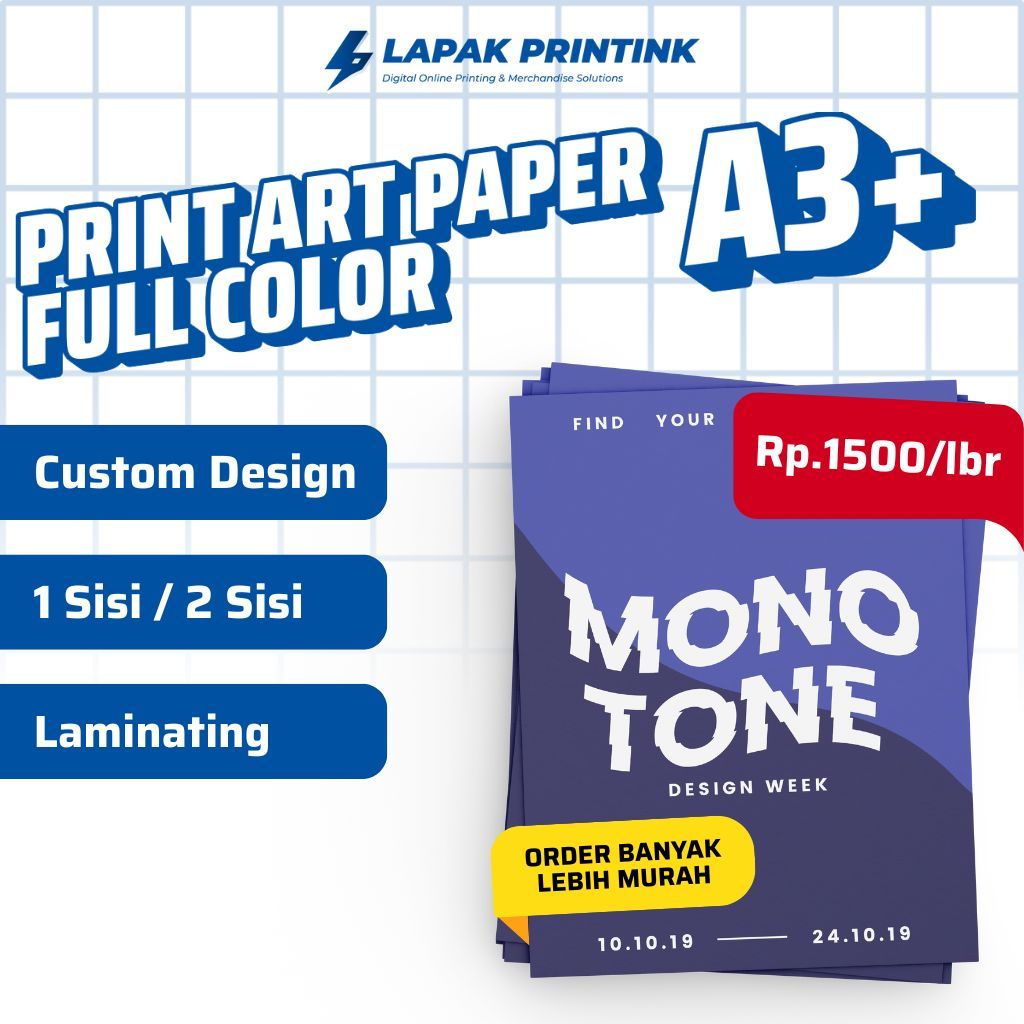 PRINT A3+ | ART PAPER A3+ FULL COLOR | MURAH | ART PAPER 1 SISI 2 SISI
