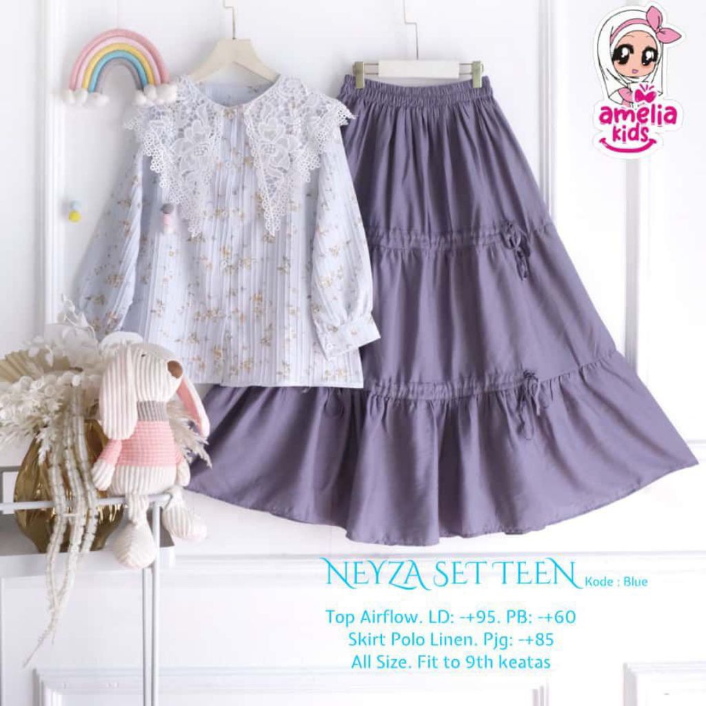 Amelia Kids - Yumna Set Teen Kemeja Panjang dan Rok Polo Linen Anak Usia 11-15 tahun set blouse rok 