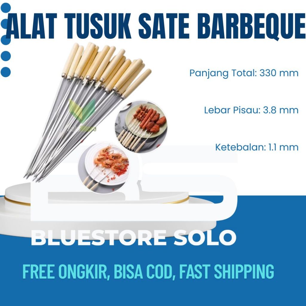 Tusuk Sate Stainless Steel Gagang Kayu Tusuk Sate Reusable Sunduk Sate Stainless Steel