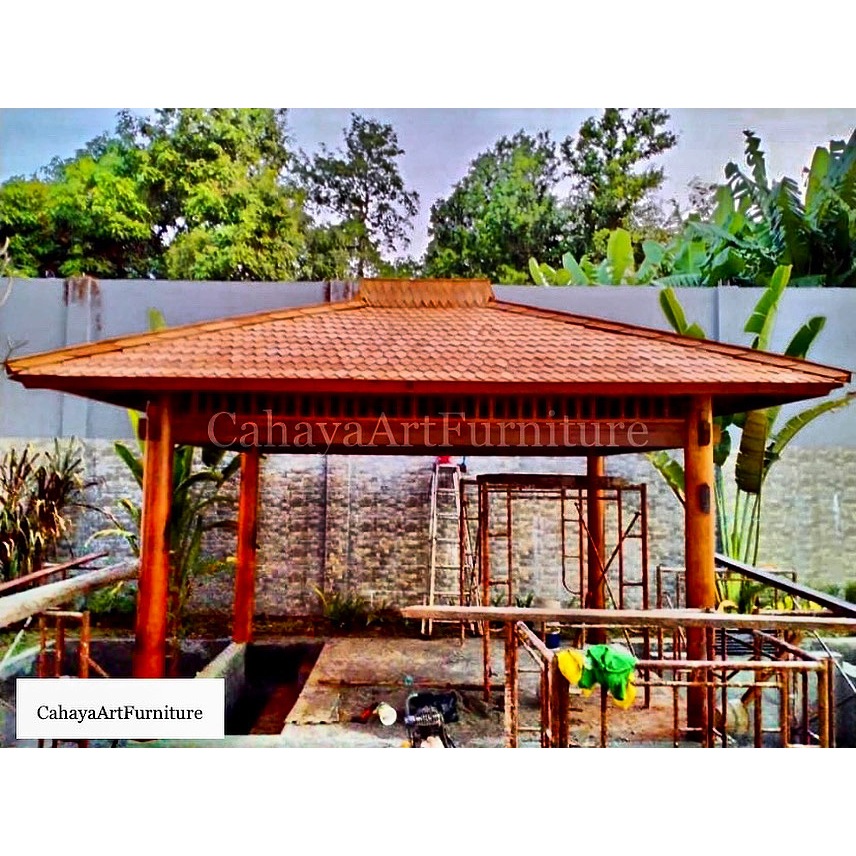gazebo pargola taman kayu jati , gazebo minimalis kayu jati , saung gazebo taman kayu jati