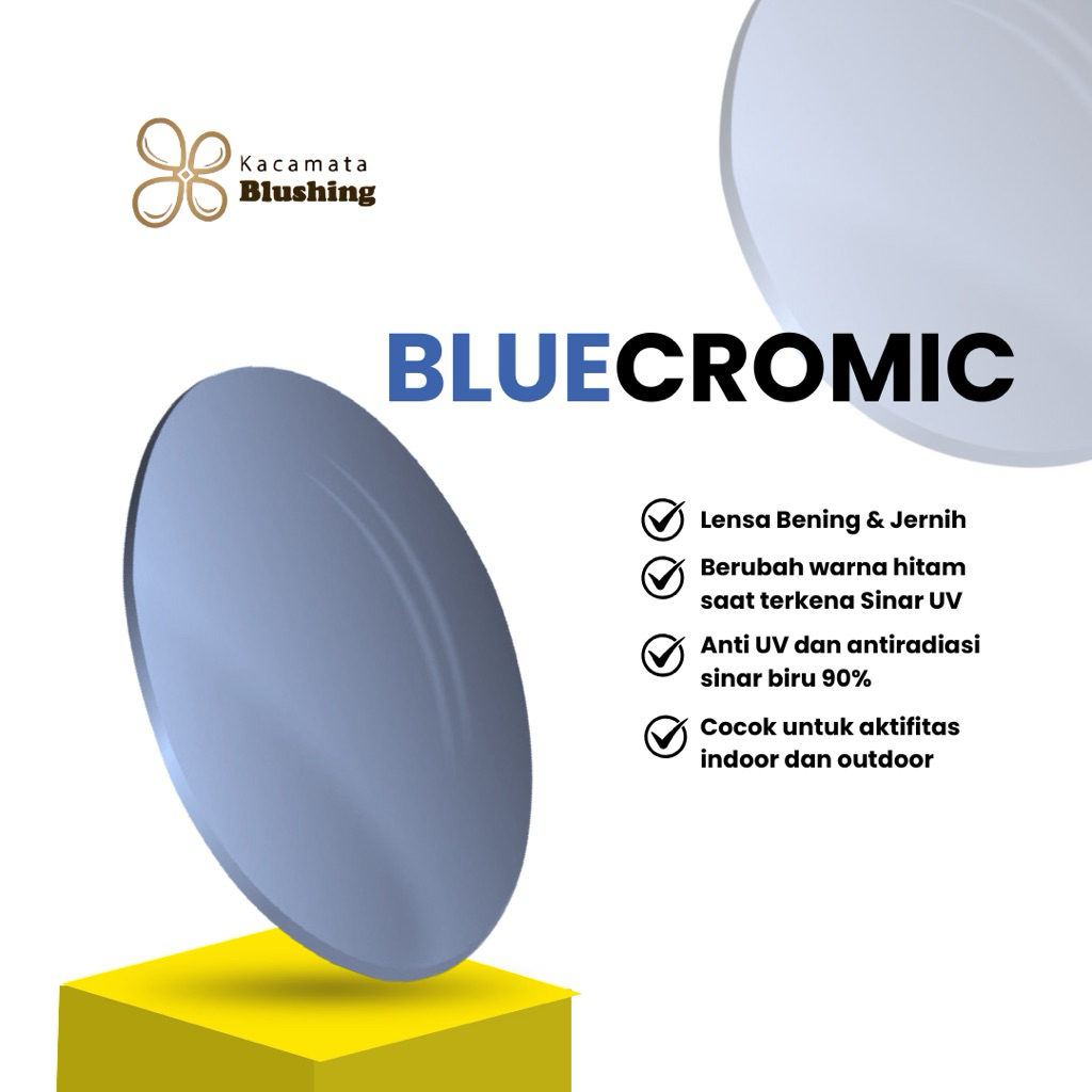 KACAMATA BLUSHING - Lensa Bluecromic Minus 0.25 sampai 3.00 Silinder 1.75 Antiradiasi Anti UV