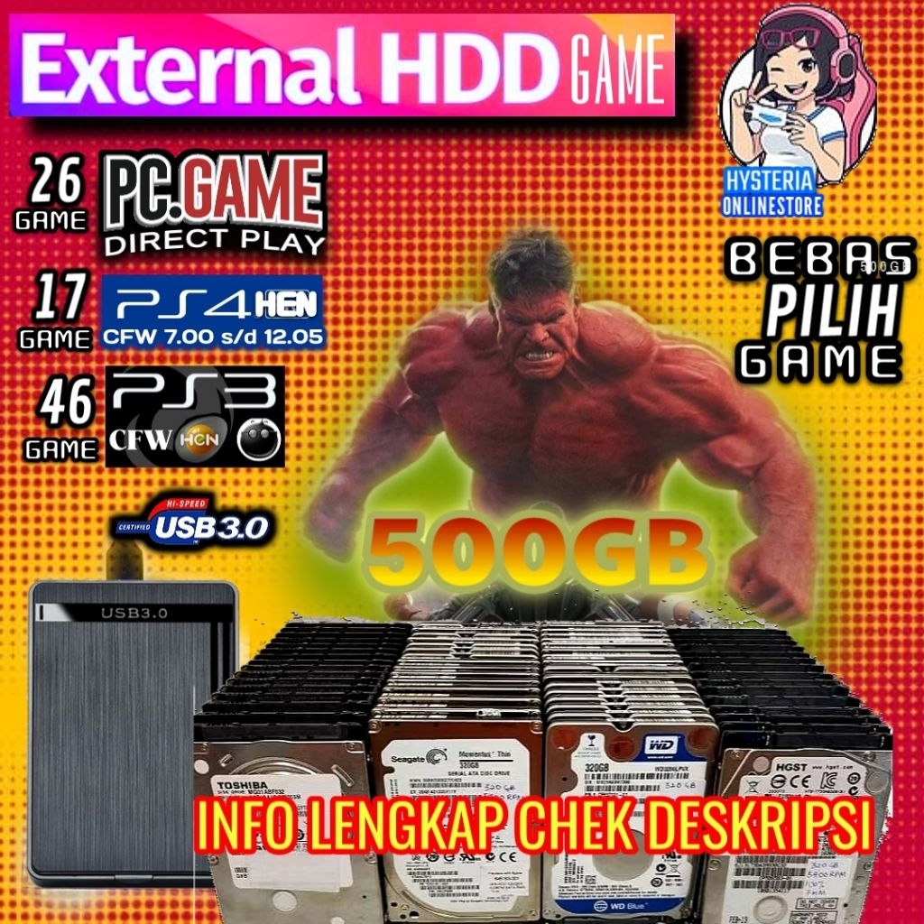 Hardisk Game PS3 PS4 PC | HDD External 500GB for PS3 PS4 PC Garansi