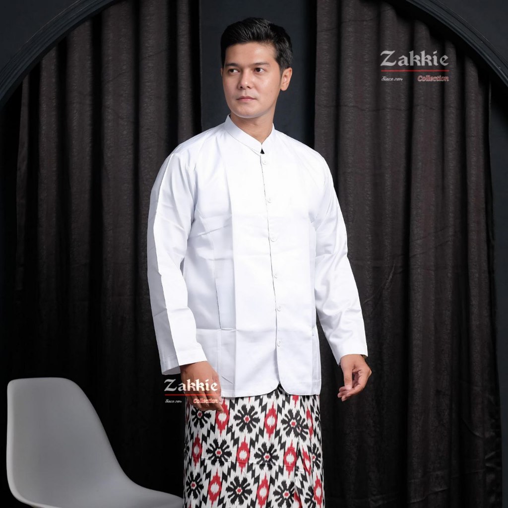 Baju Koko Pria  Warna Putih Polos Motif Semi Jasko Katun Toyobo Lengan Panjang Ukuran Dewasa