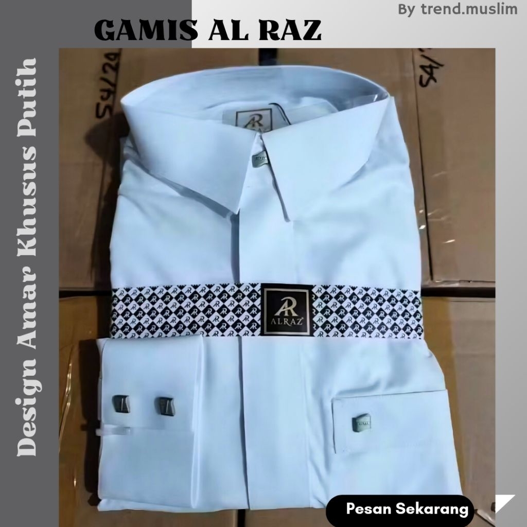 Gamis Jubah Alraz Putih Kerah Kemeja Katun Premium Amar