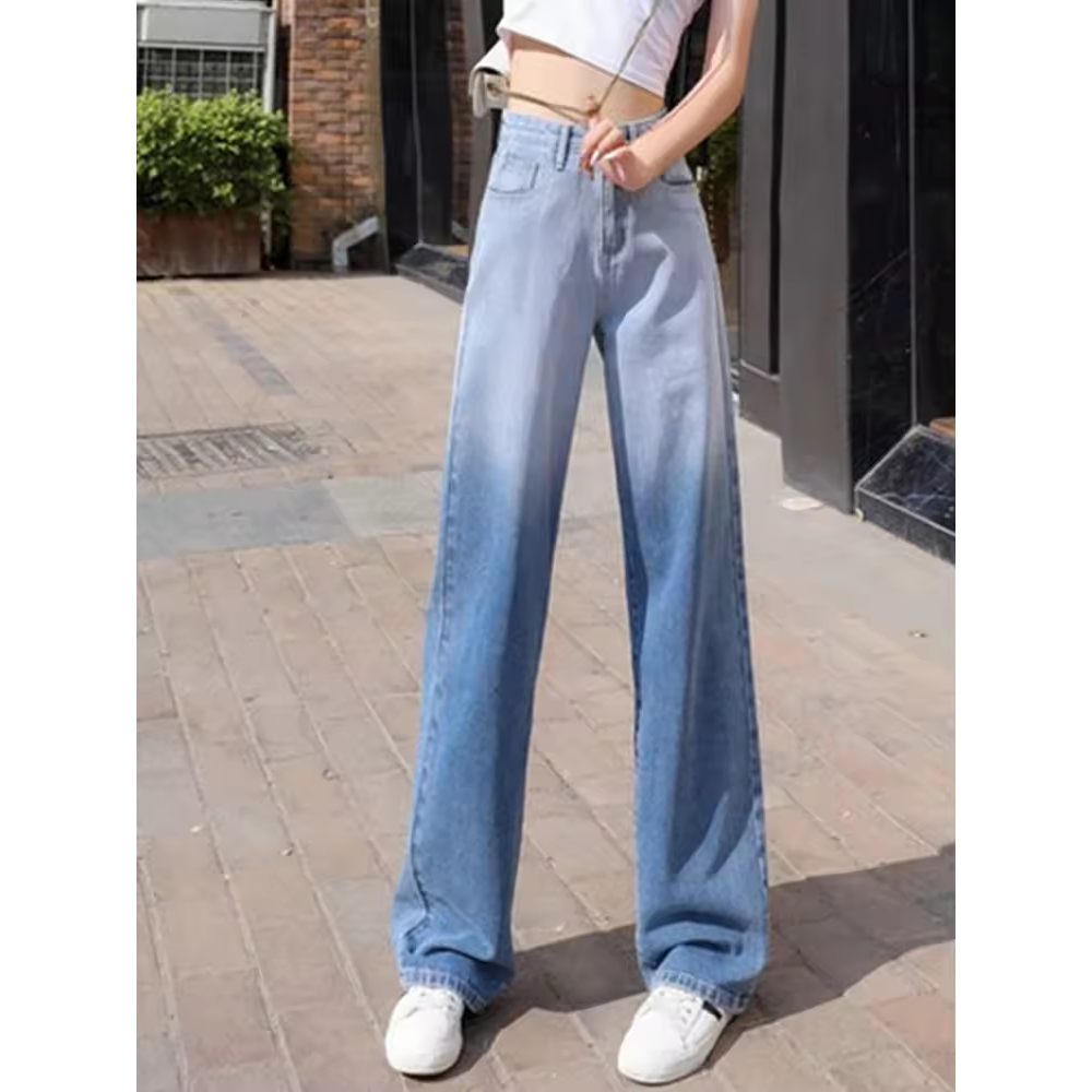 Jeans kaki lebar untuk wanita 2025 musim semi dan musim panas gaya baru tren mode desain dua warna c