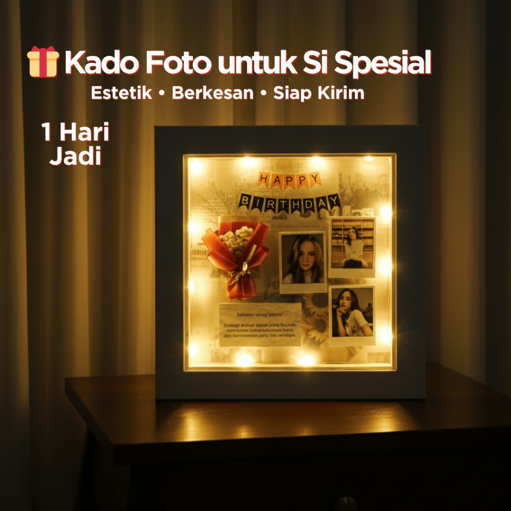 Kado Ultah Foto Custom 3D Cewek Cowok Hadiah Bingkai Wisuda Gift Birthday Anniversary Pacar Sahabat 