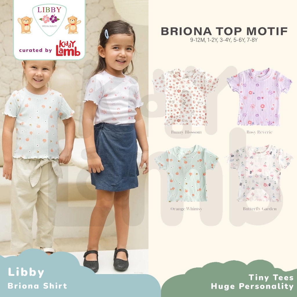 Libby Briona Top Motif / Baju Kaos Atasan Lengan Pendek Anak Bayi Gadis Perempuan 9M-10Y / Orange Wh