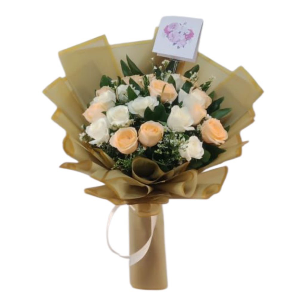 Buket bunga mawar asli dan fresh bunga mawar putih kombinasi bunga mawar peach