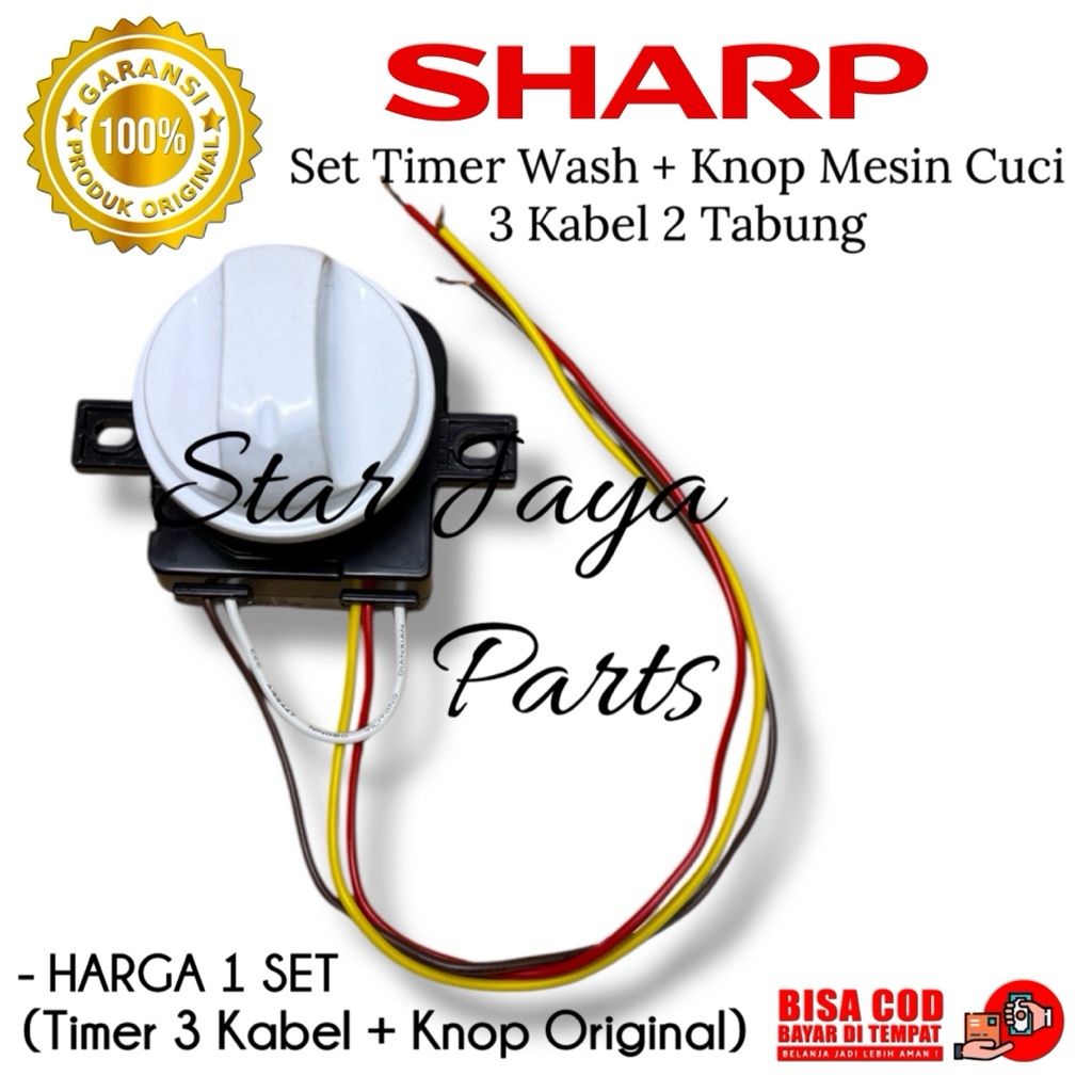 TIMER PENCUCI MESIN CUCI SHARP ES-T65M - SET TIMER 3 KABEL + KNOP ORIGINAL SHARP
