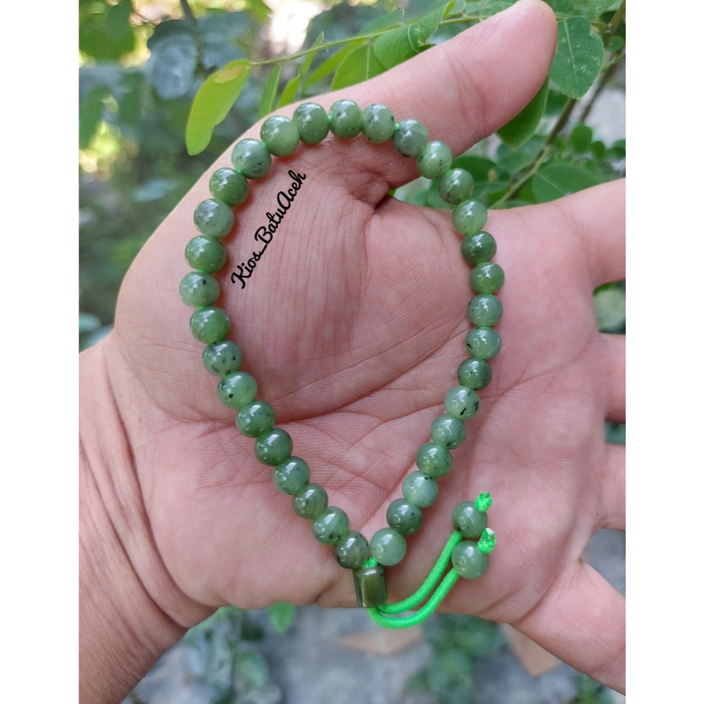 Gelang Tasbih Batu Giok Nephrite Jade Original Asli Aceh Bulat 33 Butir