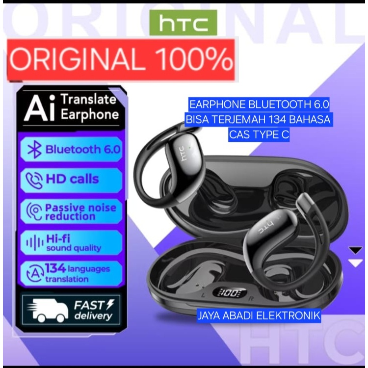 H33 Antarmuka pengisian daya:Tipe-C PENERJEMAH LANGUAGE AI OTOMATIS HTC ORI 100% EARPHONE BLUETOOTH 