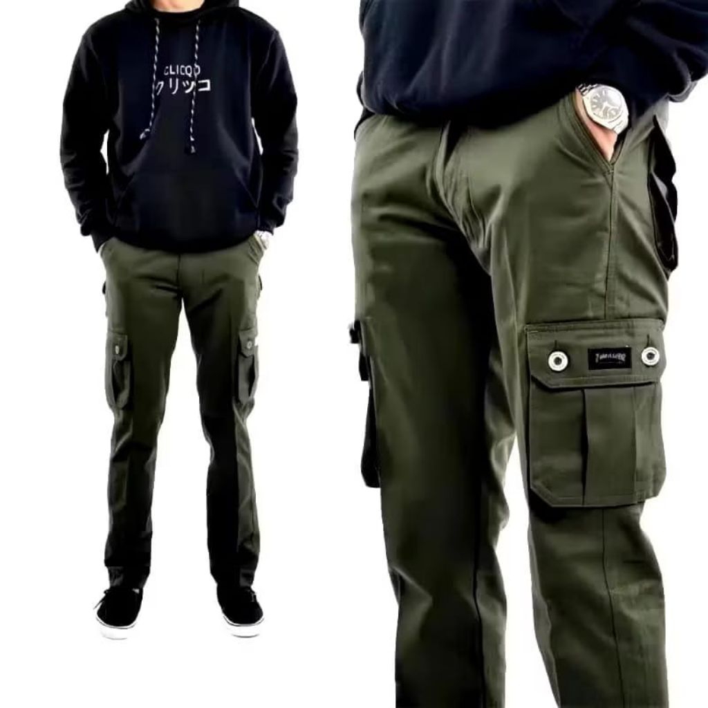 [BISA COD] ORIGINAL Celana Cargo Panjang Pria Dewasa Kimpol Army Hitam Kain Tebal