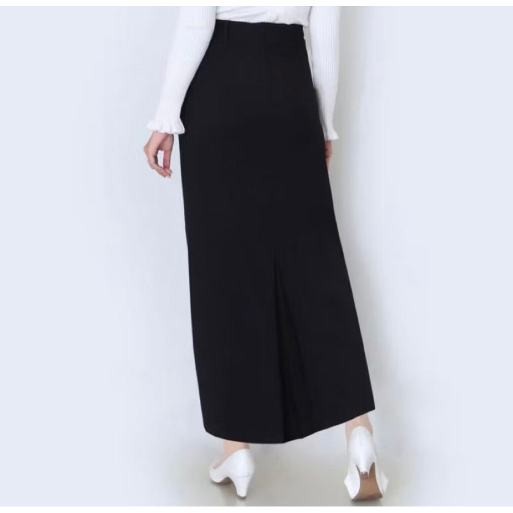 ROK SPAN WANITA REMPEL BELAKANG/ROK KANTOR BAHAN SEMI WOL/ROK KERJA WANITA HITAM