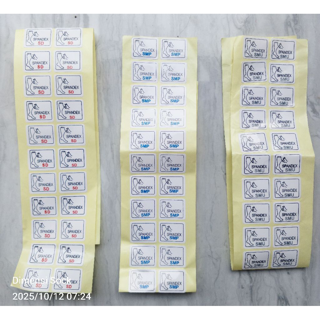 Label sticker Kaos kaki sekolah per Lusin