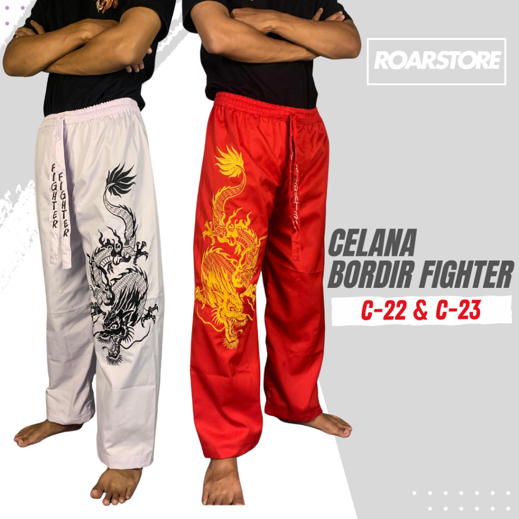 Celana Silat Hitam Komprang Bordir Bela Diri Tebal Panjang Motif Gambar Naga Fighter Pangsi