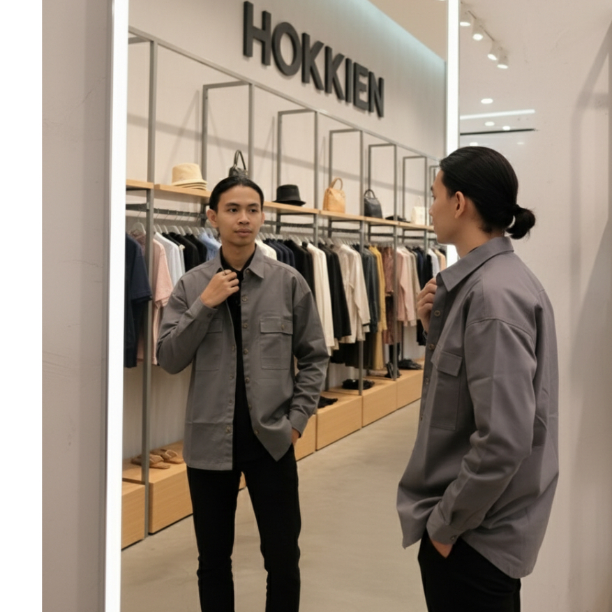 { Hokkien } "BADBOY" kemeja semi jaket | kemeja bigsize semi jaket premium, bahan katun chinos abu a