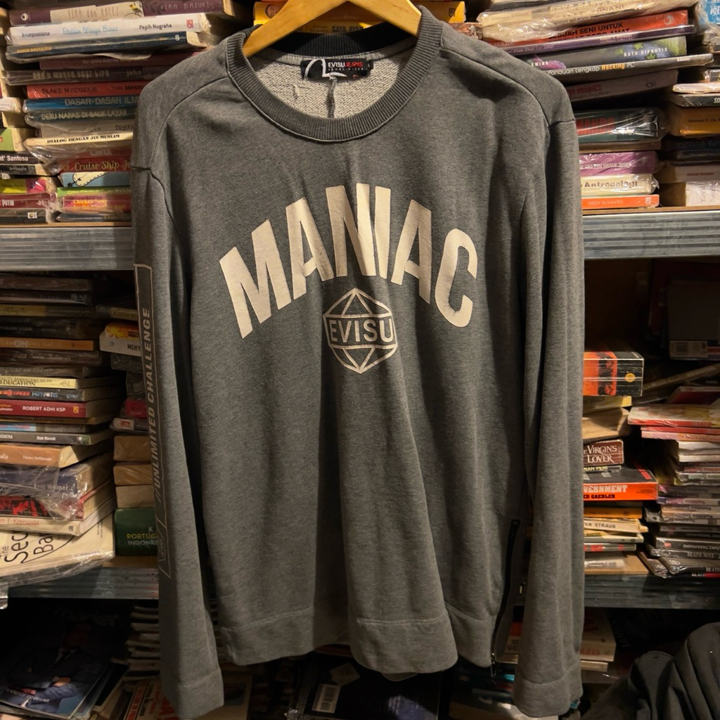 ORIGINAL SWEATER EVISU JEANS JAPAN BRAND DARK GRAY GREY ABU-ABU ABU SIZE L