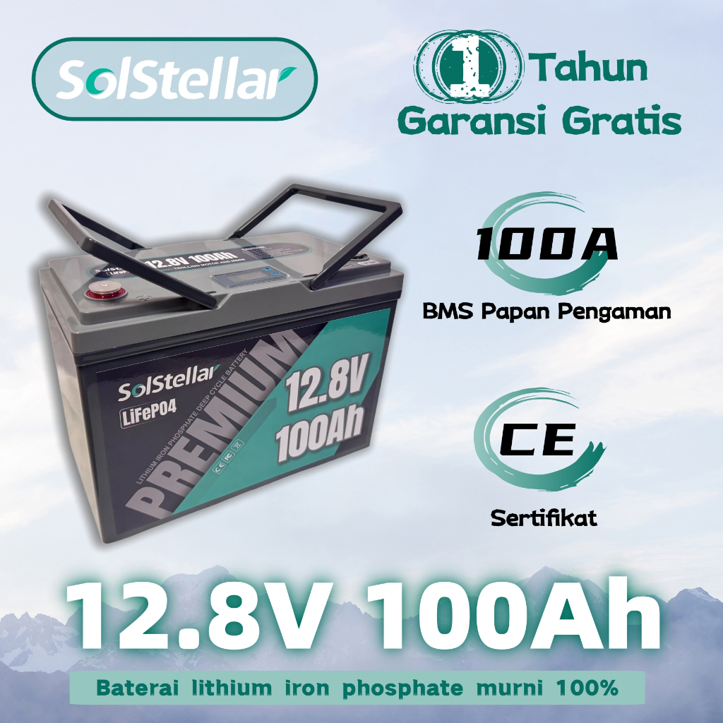 Solstellar Baterai Lifepo4 12.8V/25.6V 50Ah 100Ah 150Ah 200Ah 300Ah Batrai Lithium Rechargeable BMS 