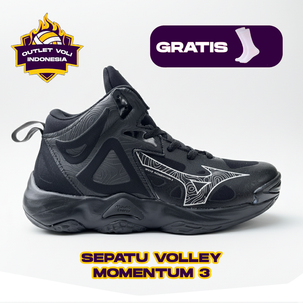 Sepatu Voli Mizuno Wave Momentum 3 Black Silver Volley Mizuno Import Promo Sepatu Volley Sepatu Sepa