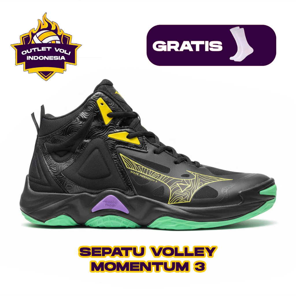 Sepatu Voli Mizuno Wave Momentum 3 Black Green Volley Mizuno Import Promo Sepatu Volley Sepatu Sepat