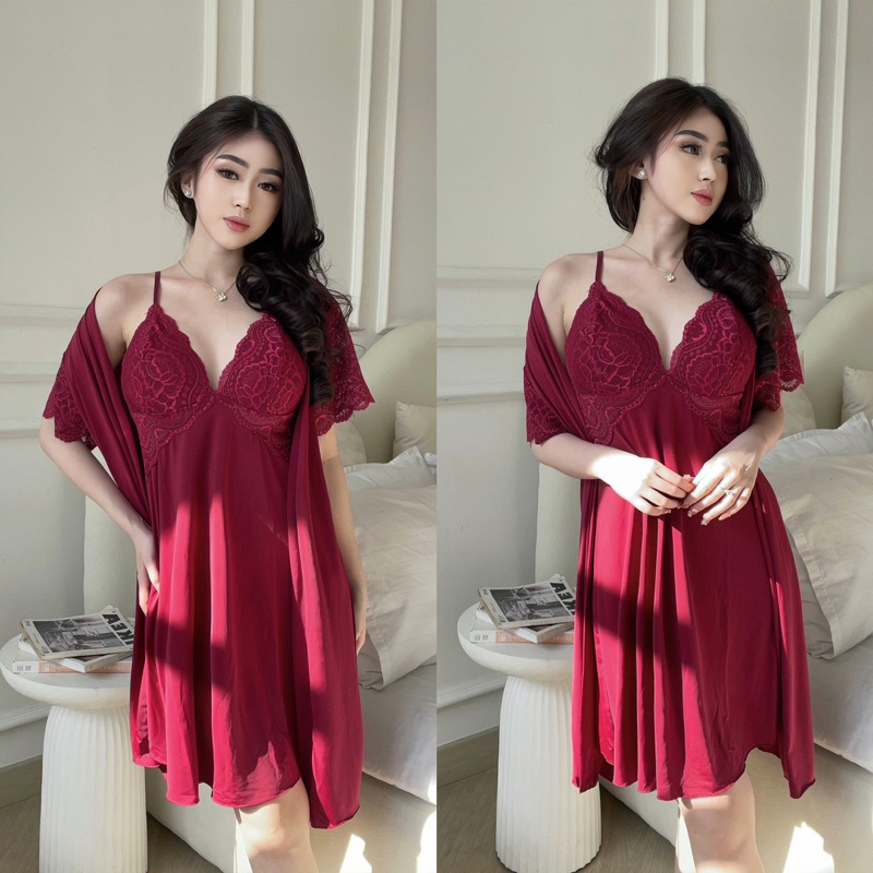 vz lingerie - NIGHTIE KM 1 / Dress Sutra Spandek Sutra Set Ber-Kimono + CD