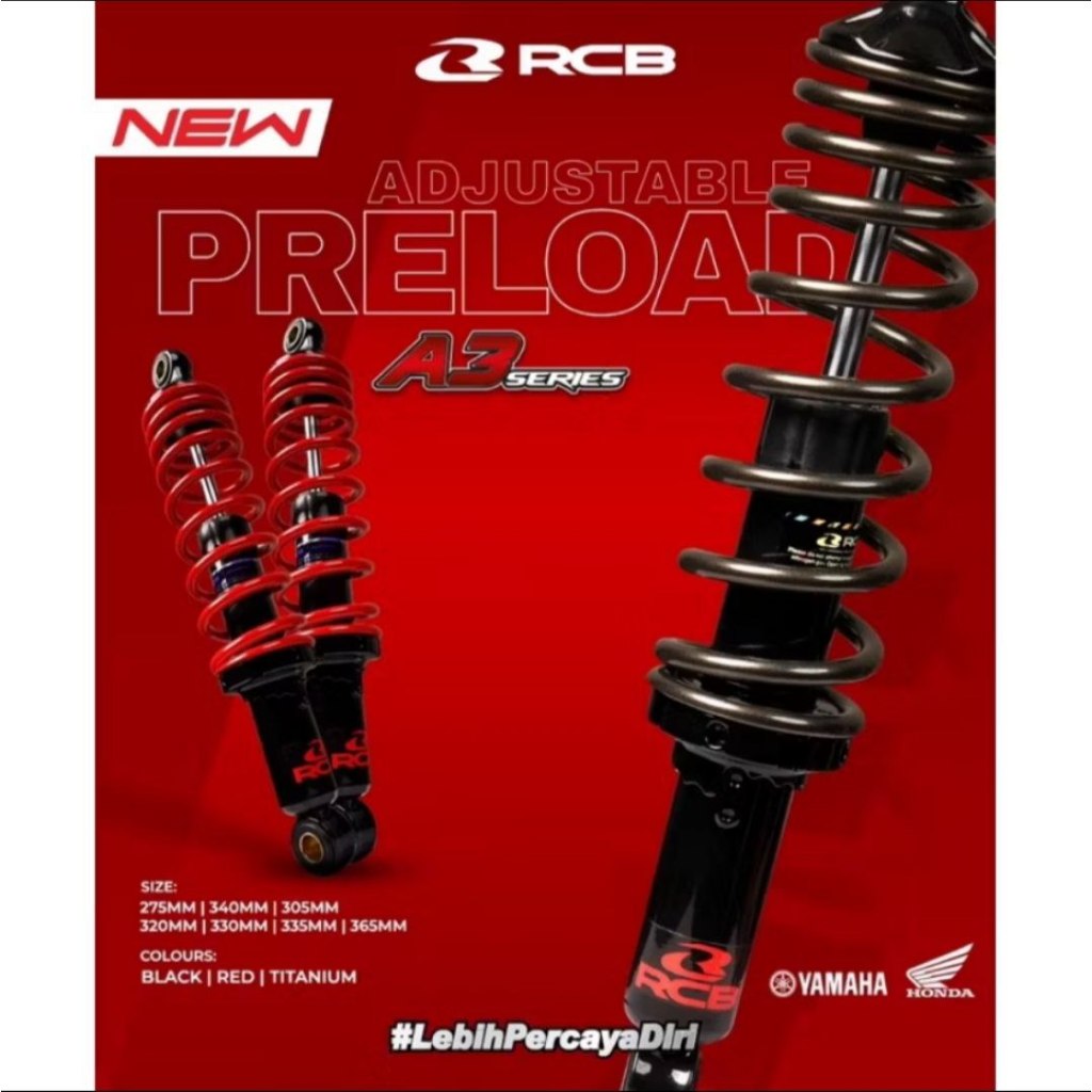 SHOCK BELAKANG RCB A3 SERIES 305MM 330MM MIO SPORTY MIO SOUL BEAT SCOOPY VARIO 110 VARIO 125 VARIO 1