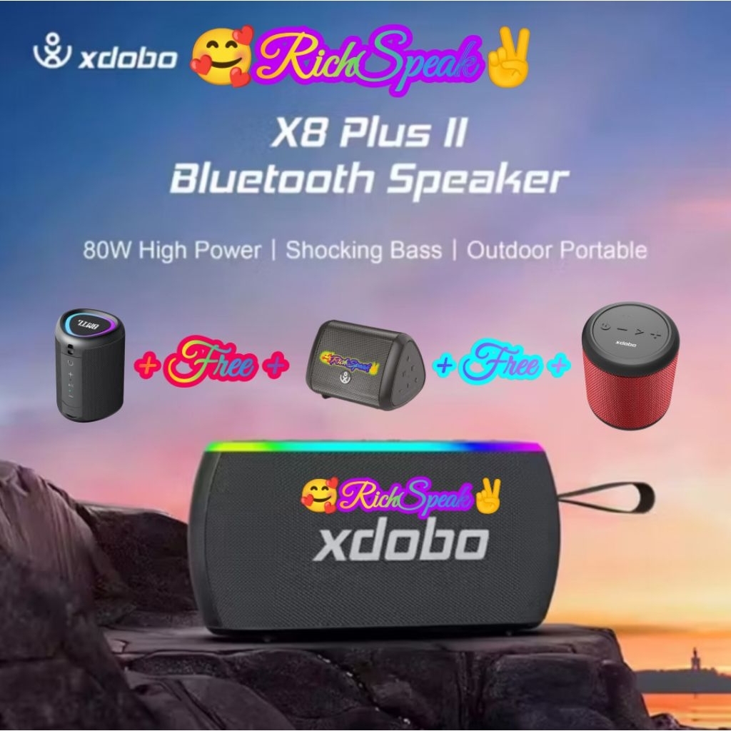 XDOBO X8 PLUS II 80W WITH RGB LIGHT SHOCKING BASS OUTDOOR DEEP BASS PORTABLE SPEAKER BLUETOOTH 5.3