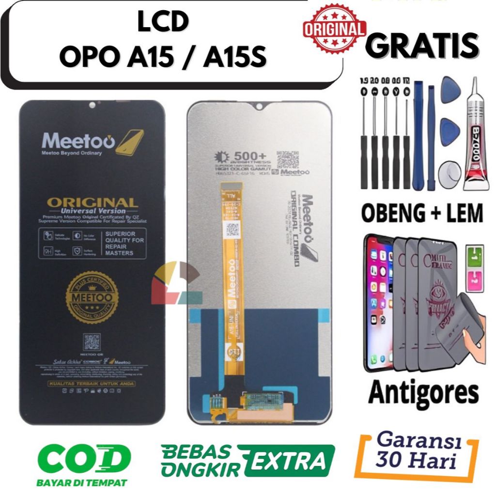 Lcd OPPO A15 / A15S OriginaL 100% Fullset Touchscreen Gratis Lem + Obeng + Antigores