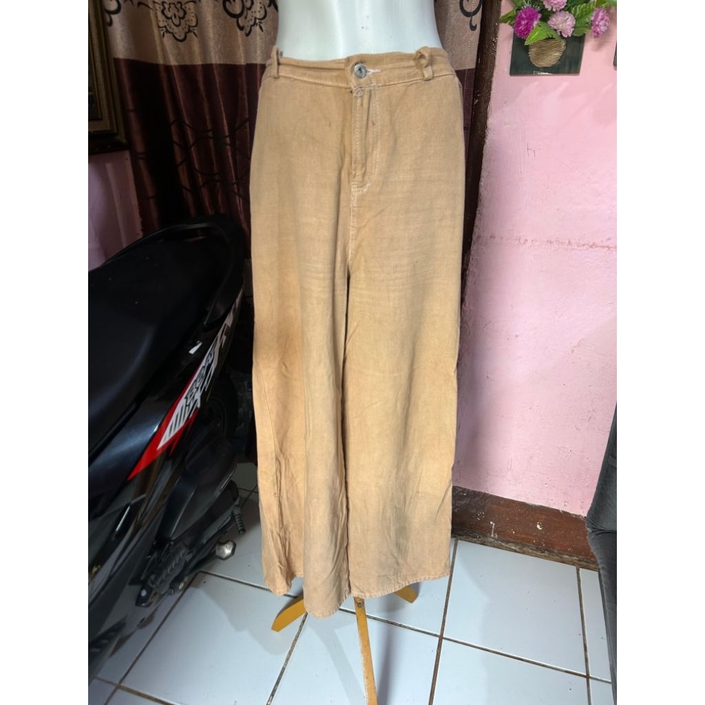P253 Celana kulot jeans warna coklat