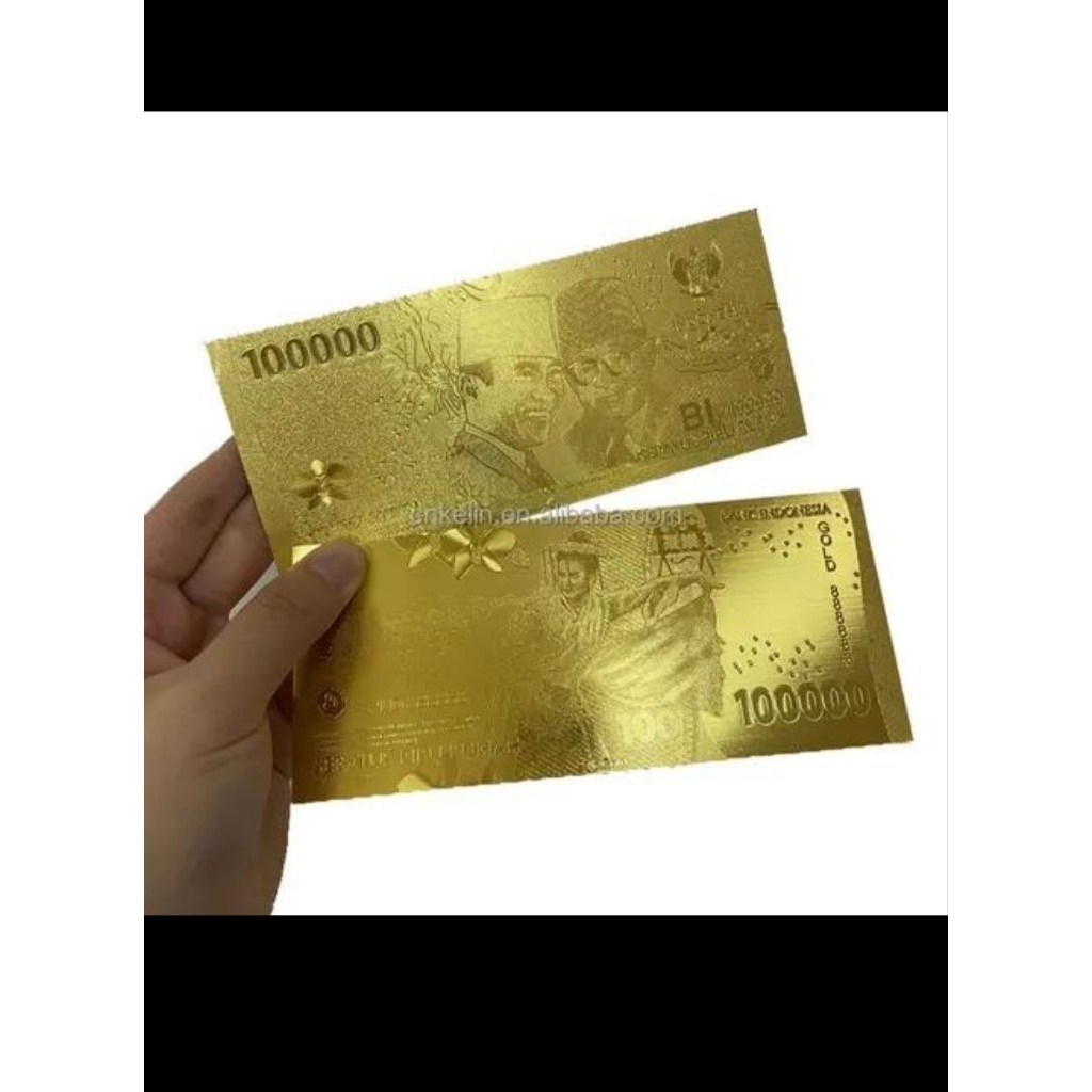 Souvenir uang kuno gold foil 100000