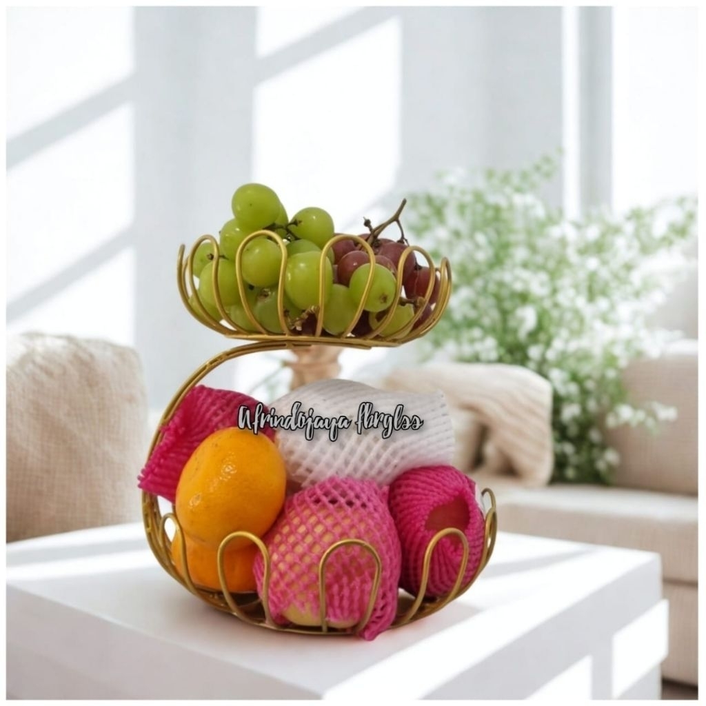 Keranjang Buah / Rak Buah Flower / Rak Keranjang Estetik 2 susun