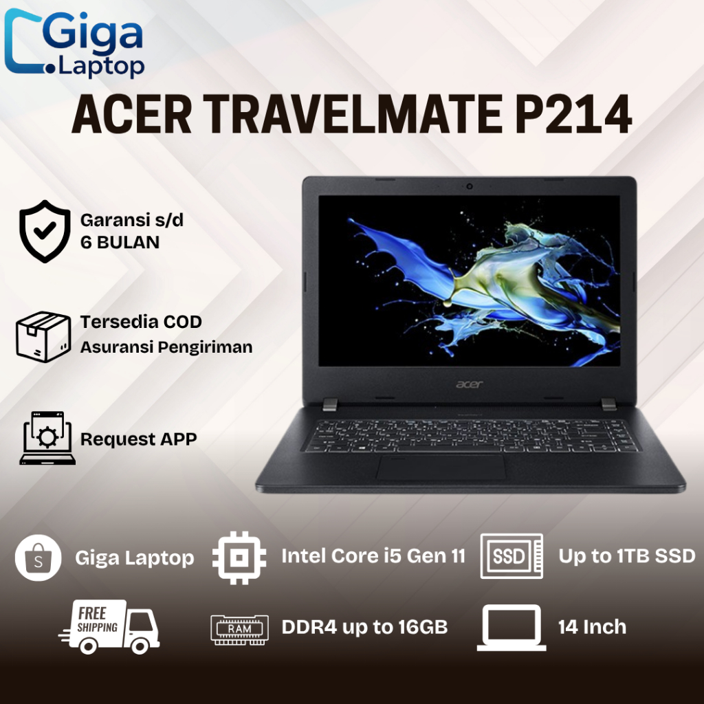 Laptop Acer Travelmate P214 Core i5 Gen 10 Ram 16GB SSD 1TB - Second Murah Bergaransi | KEY BACKLITE