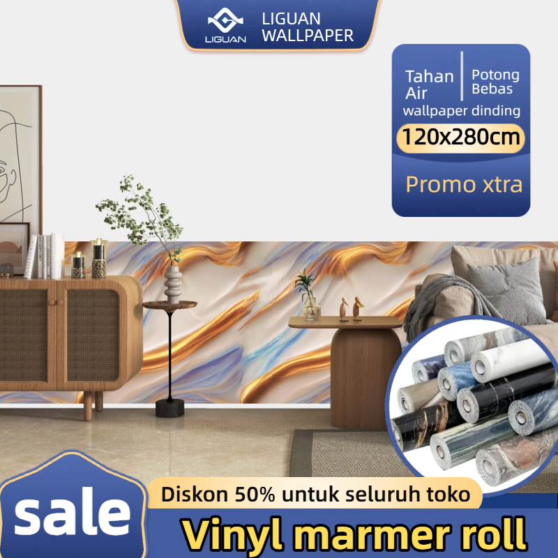 Wallpaper dinding Vinyl Marble 1.2*2.8 Meter Wallpaper Foam Granit Tebal Roll