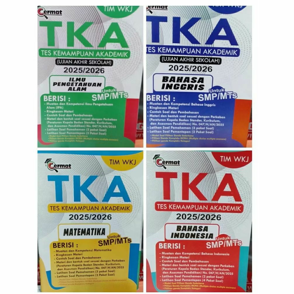 Buku  TKA untuk SMP MTs B Indonesia, IPA, Matematika, Bahasa inggris,  Tahun 2025 / 2026  Ujian Akhi