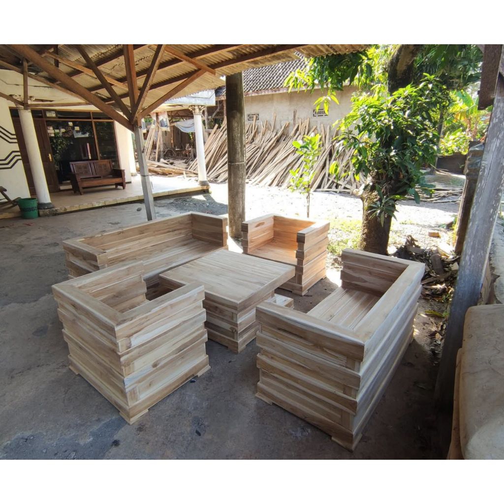 kursi tamu box kayu jati non finishing 3211+ meja Set kursi tamu jati box