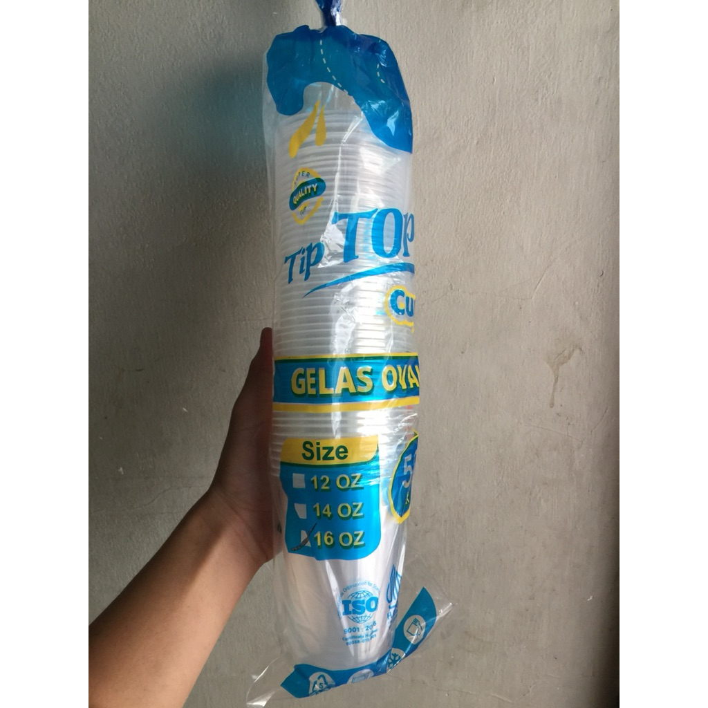 GELAS CUP PLASTIK OVAL 16 OZ TIP TOP