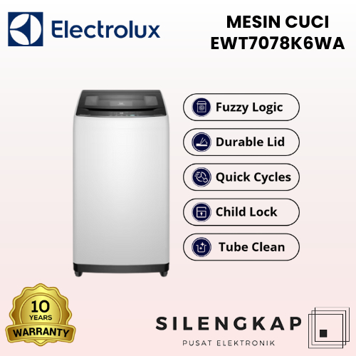 ELECTROLUX Mesin Cuci Top Loading EWT7078K6WA 7kg Garansi Resmi / EWT7078 K6WA / EWT 7078 K6WA