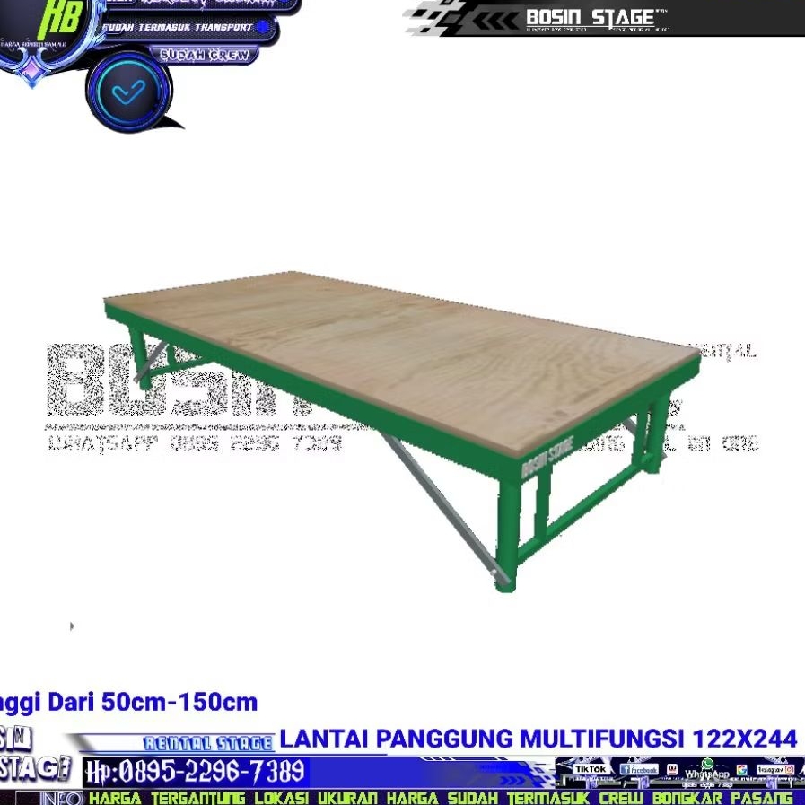 [ JUAL ] lantai panggung modul portable multifungsi ukuran 122 x 244 cm triplek 18mm tinggi 50-150cm