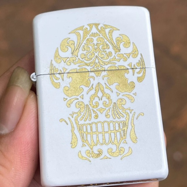 korek api zippo usa original 1 side motif tengkorak keren matte white best quality