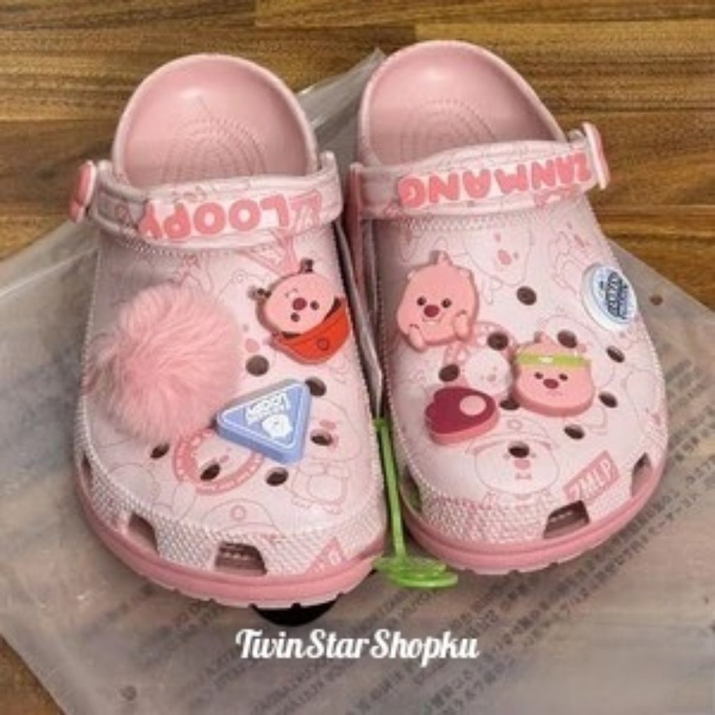 Sandal Crocs x Loopy Beaver Pororo Edition - Classic Clog Pink Peach Girly Lucu Sol 2,5cm
