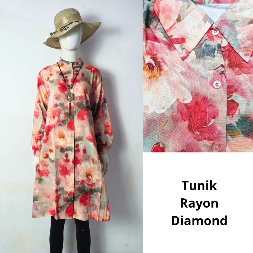 Tunik Kemeja Katun Rayon ImportNew Full Motif Bunga Keren