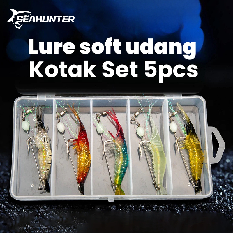 SEAHUNTER 5PCS 9CM Artificial Shrimp Fishing Lure Set With Hooks Soft Bait For Freshwater Saltwater 