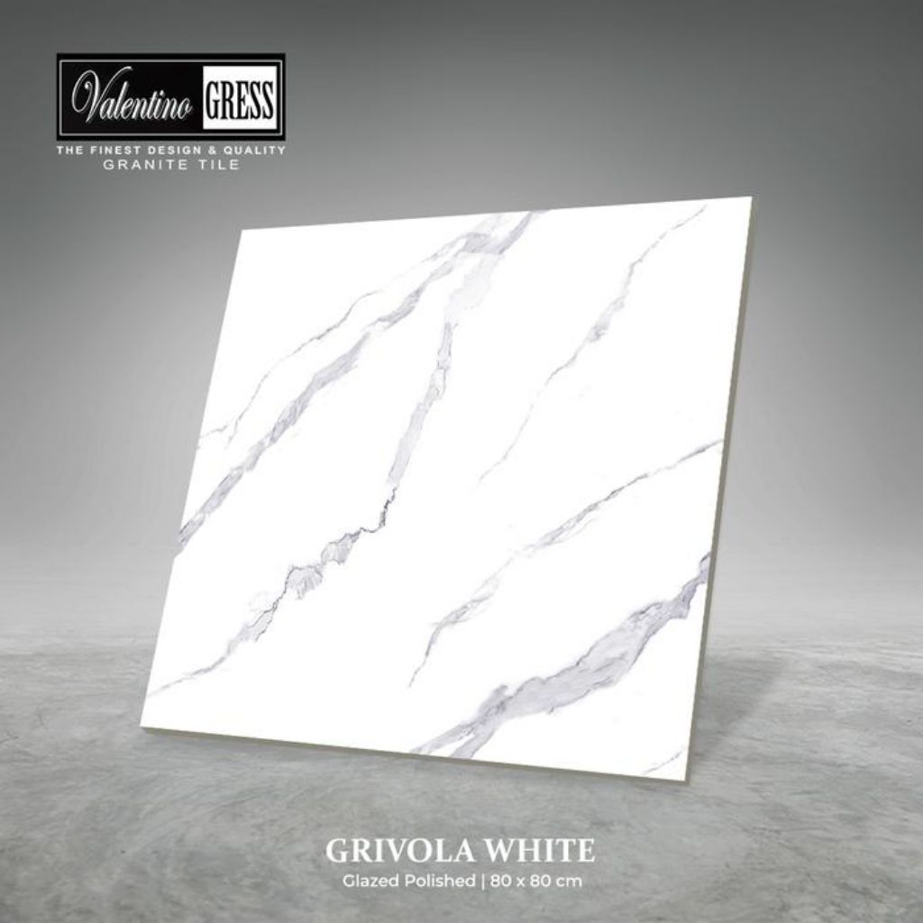 Granit Lantai 80x80 Grivol White  Valentino Gress • Glazed Polished