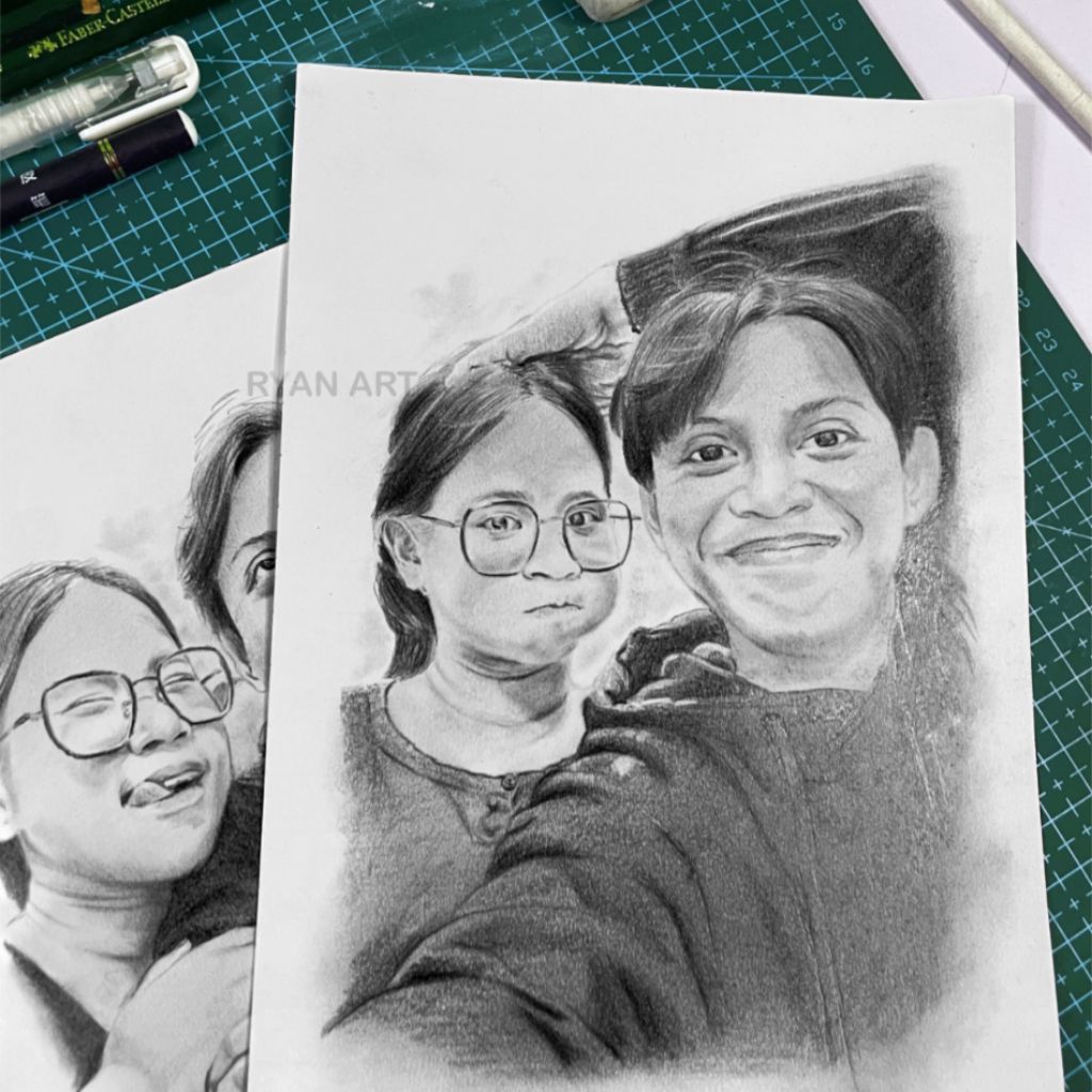 SKETSA WAJAH COUPLE free BINGKAI Jasa Lukis 2 Wajah / Keluarga / KADO PASANGAN